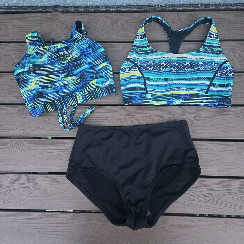TYR Women's Blue & Purple Racerback Top W/ Black Hipkink Size S New Sample